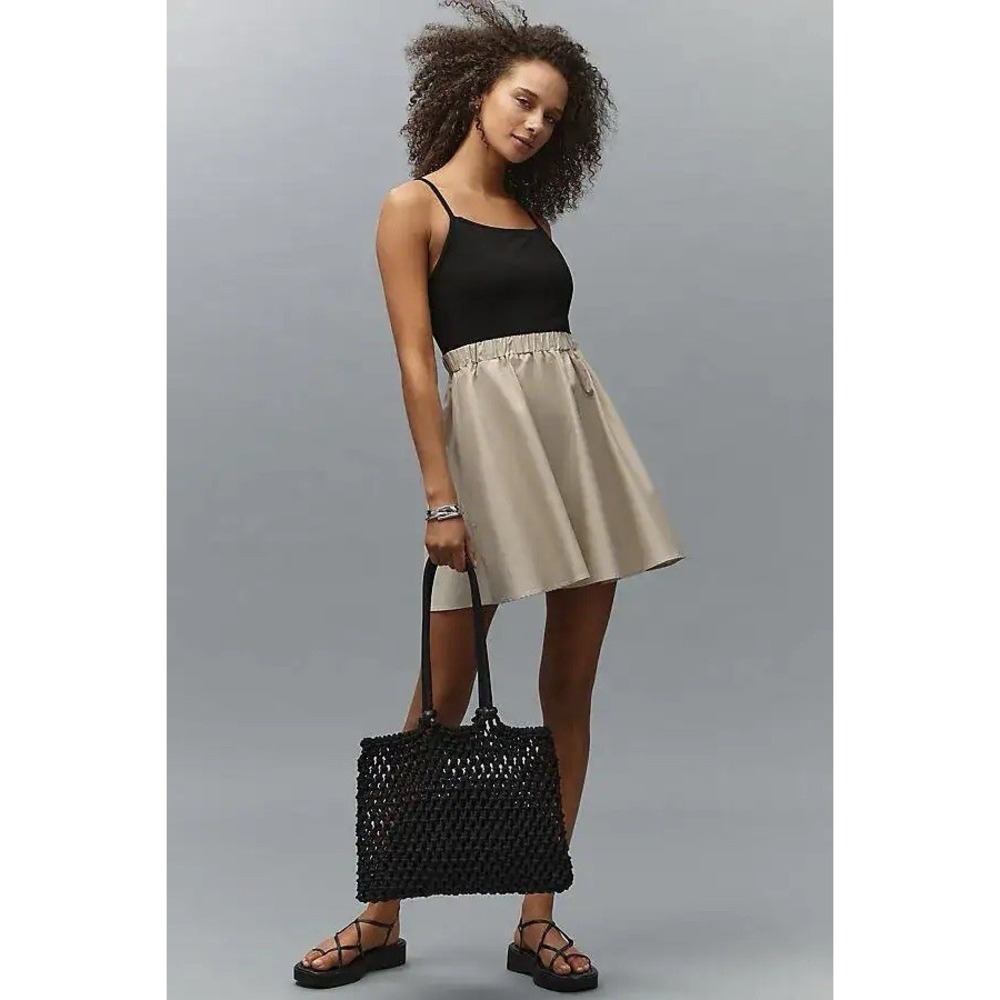 Maeve Twofer Mini Dress Women's L Black Beige Cotton Skirt Anthropologie